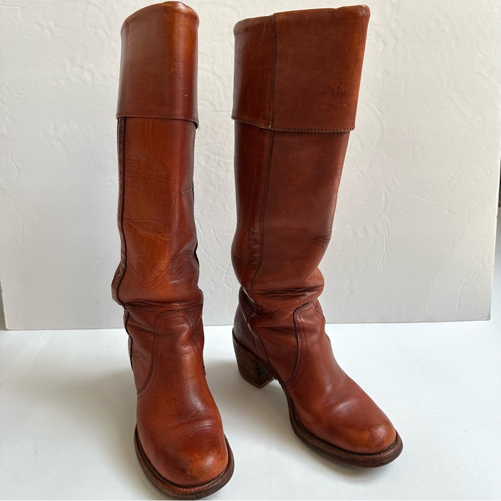 Vintage Black Label Frye Campus 16” Cuff Leather Boots Size 6